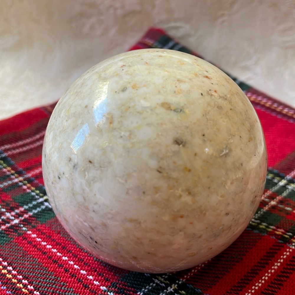 Natural polished Marble stone Sphere white beige speckled 3”